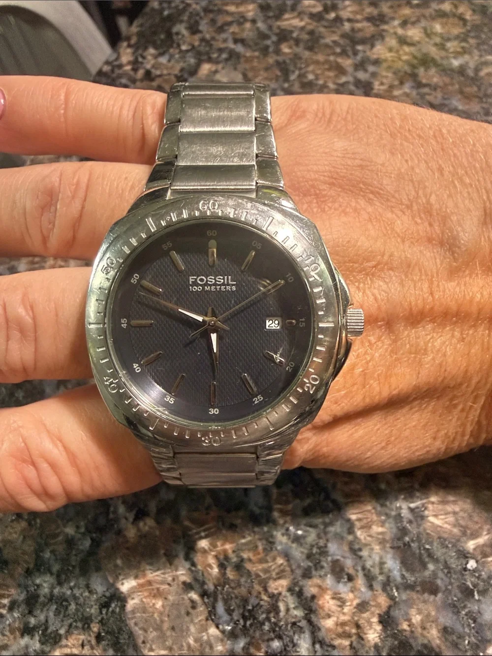 Fossil Silver Stainless Steel Watch with Charcoal Dial